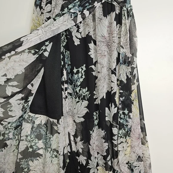 BAND of Gypsies Faux Wrap Dress  Black Floral Chiffon High Low Maxi sz S - Picture 5 of 11